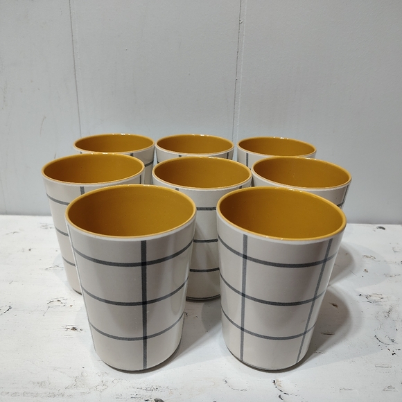Hearth & Hand Magnolia Plaid Bamboo Melamine Tumblers Set of 8 12.5 oz Mustard - Picture 6 of 6